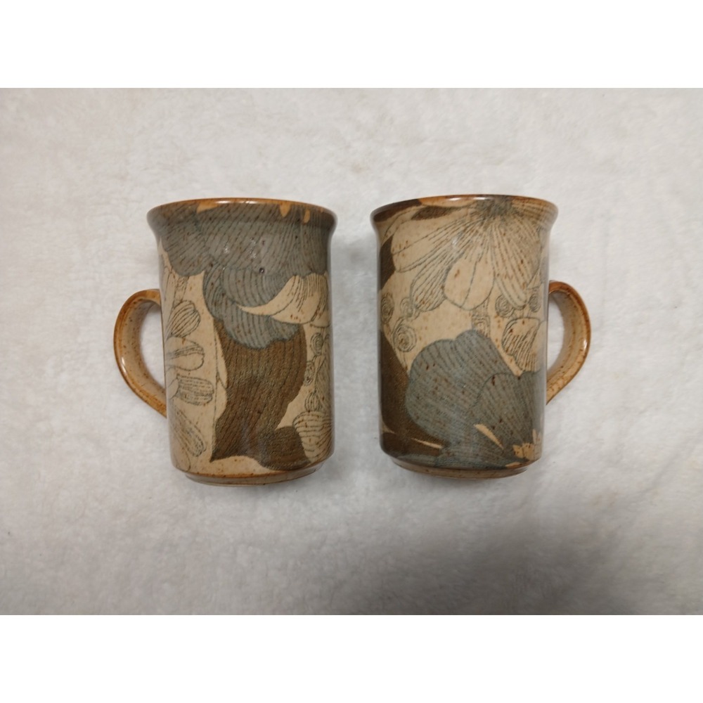 Vintage Studio Art Pottery Coffee Mugs Set of 2 Botanical Floral Speckled Boho